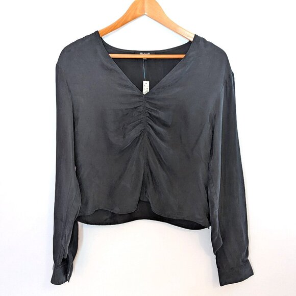 NWT Madewell | Cupro & Viscose Brushed Ruched-Front Top Long Sleeve Blouse | 2 - Picture 6 of 11